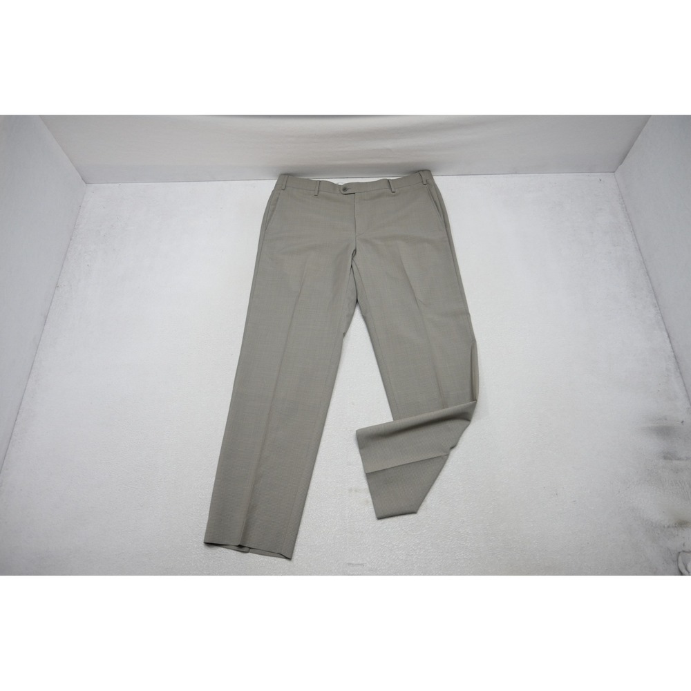 Zanella Dress Pants Men 38x31 Gray Micro Check Flat Front Trousers Italy Wool